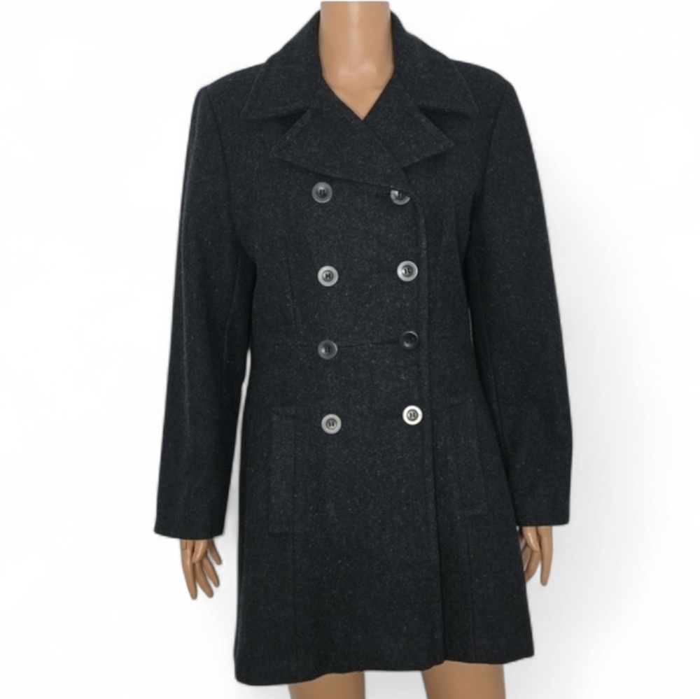 Stephanie Mathews Wool Coat Women's Size S Small Dark Gray Double-Breasted‎